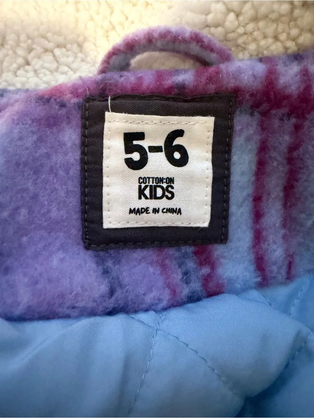 Cotton On Purple Plaid Faux-Sherpa Collar Kids Jacket